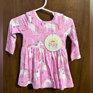 Little Sleepies Pink Unicorn Rainbow Trim Dress